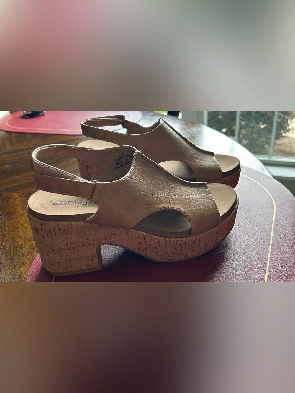 Corkys Lightweight Tan Platform Slingback Sandals with Cork Block Heel. NWOT